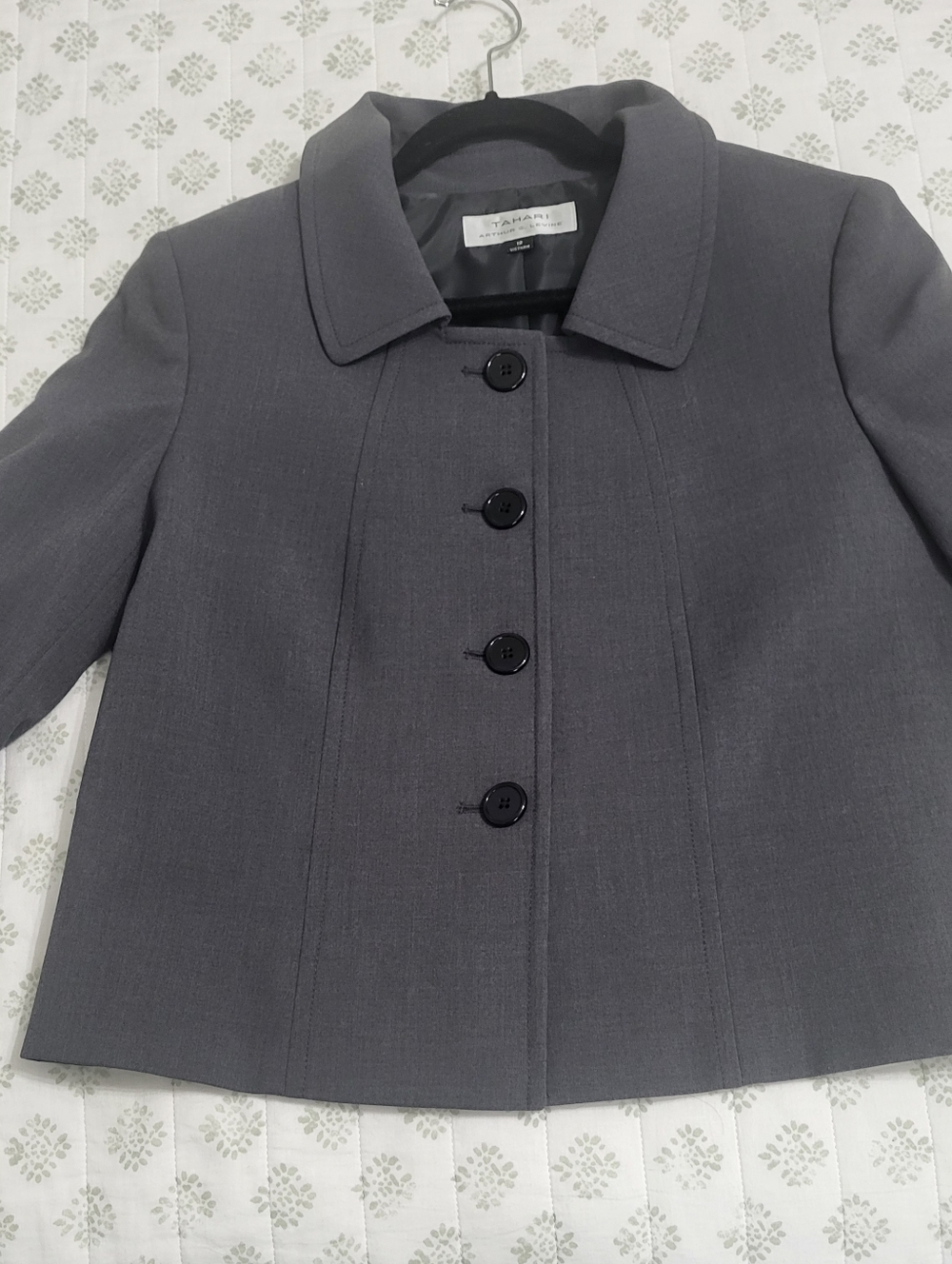 Tahari Slate Gray Button-Front Cropped Blazer